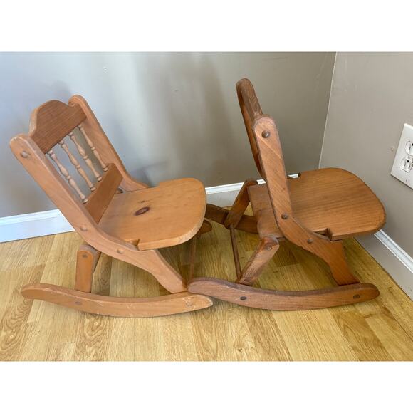 (2) 17.5" Tall Pine Folding Rocking Chairs - Picture 5 of 10